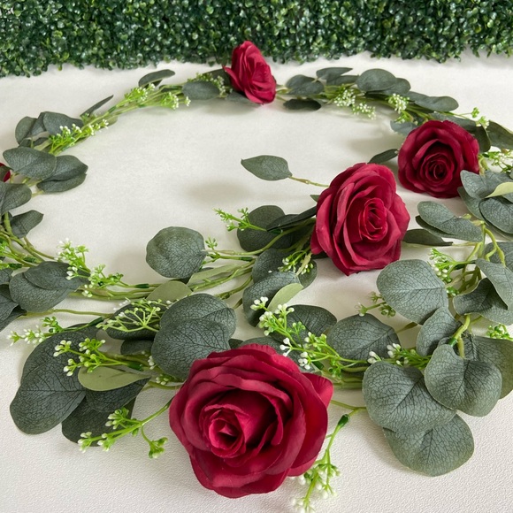 6.5 Foot Custom Eucalyptus Seeded Rose Flower Garlands Various Colors Available - Picture 6 of 8
